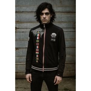 Distressed‎ Euro Streetwear Zip Up Small Jacket Racing Flags Grunge Y2K Style